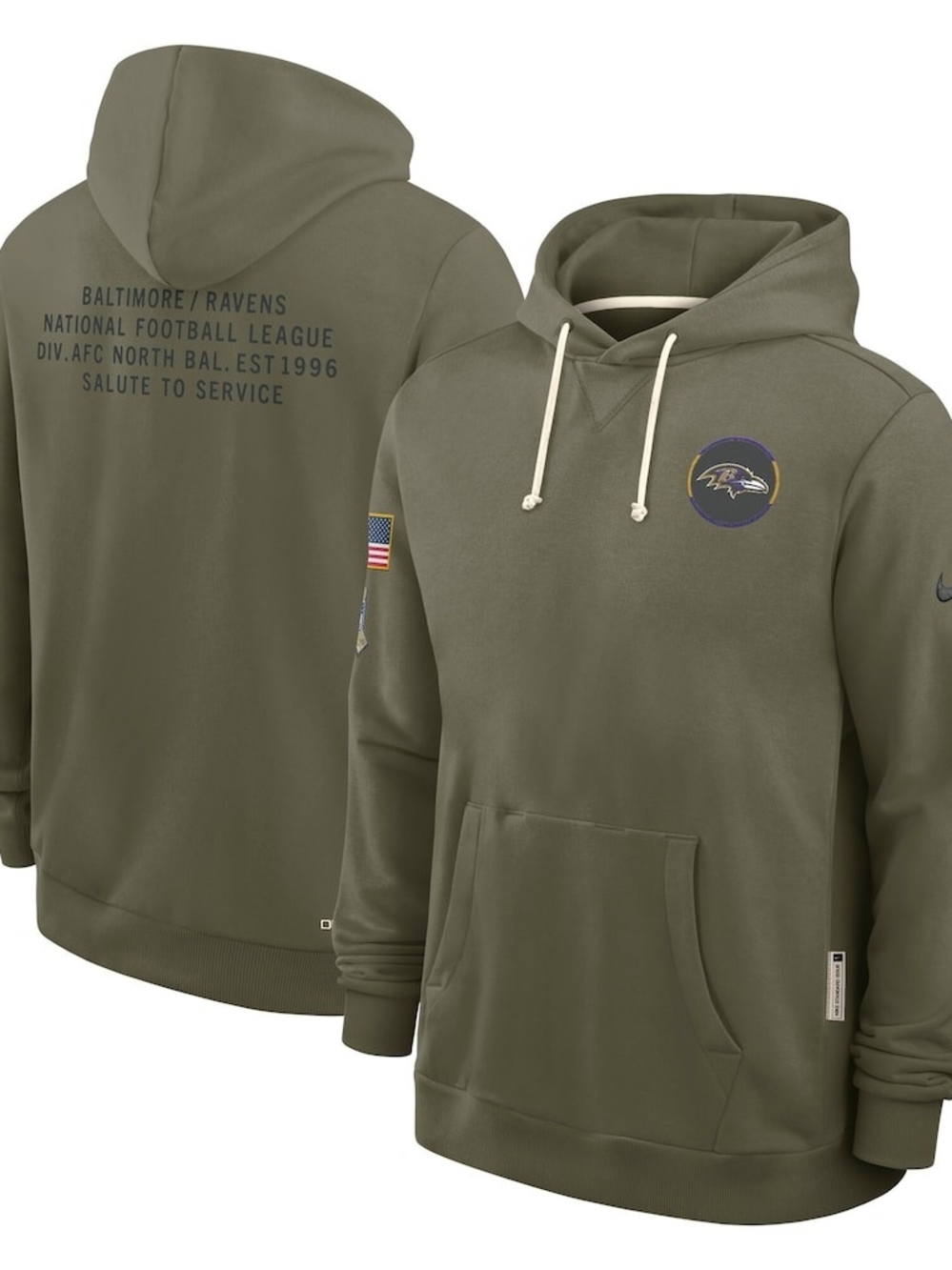Nike Baltimore RAVENS Men's Salute To Service Olive Green Hoodie Size SMALL